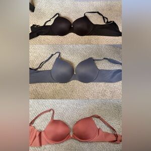 Seamless Gray, Black and Pink Victoria’s Secret push up bra’s
